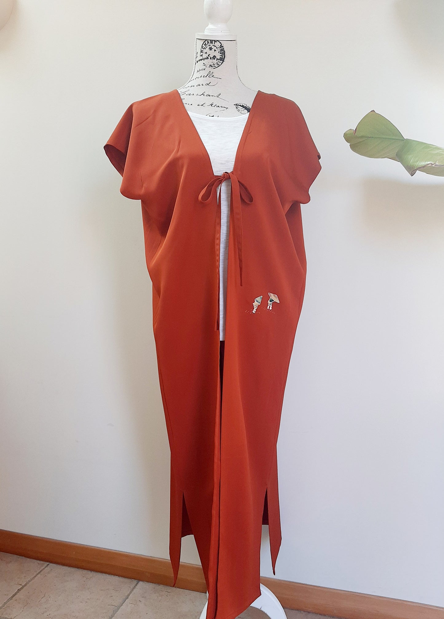 Vintage kimono silk long gilet