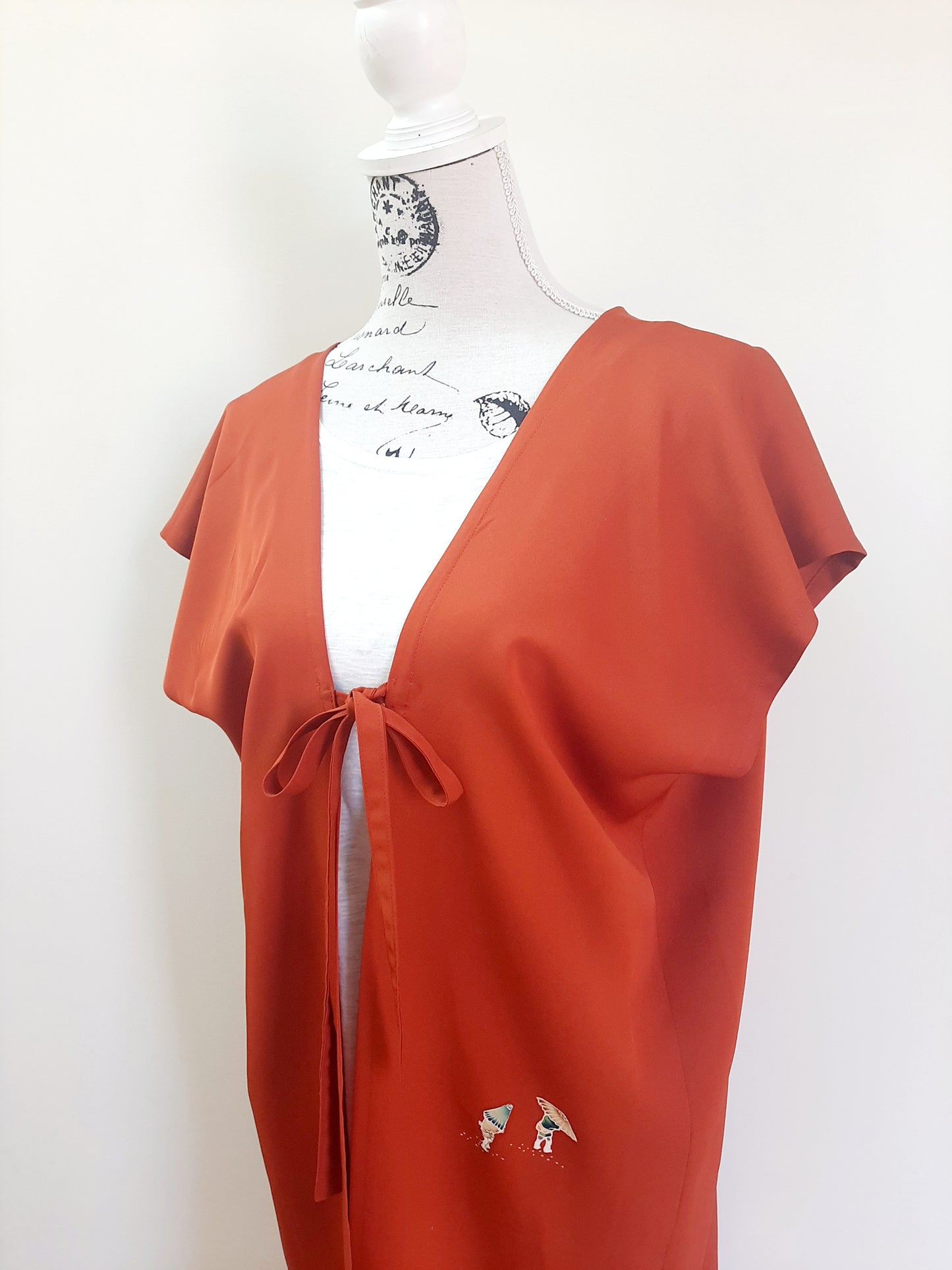 Vintage kimono silk long gilet