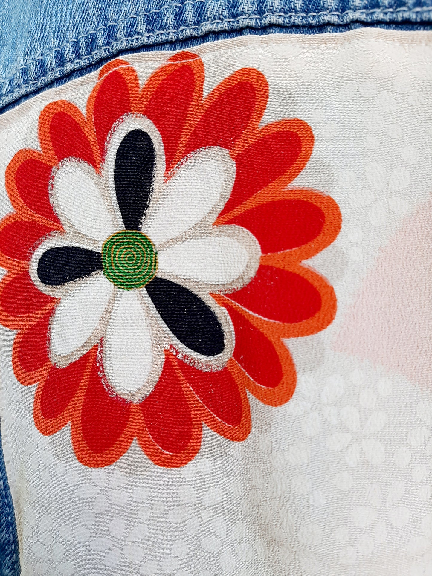 Upcycled Denim jacket with vintage kimono fabrics