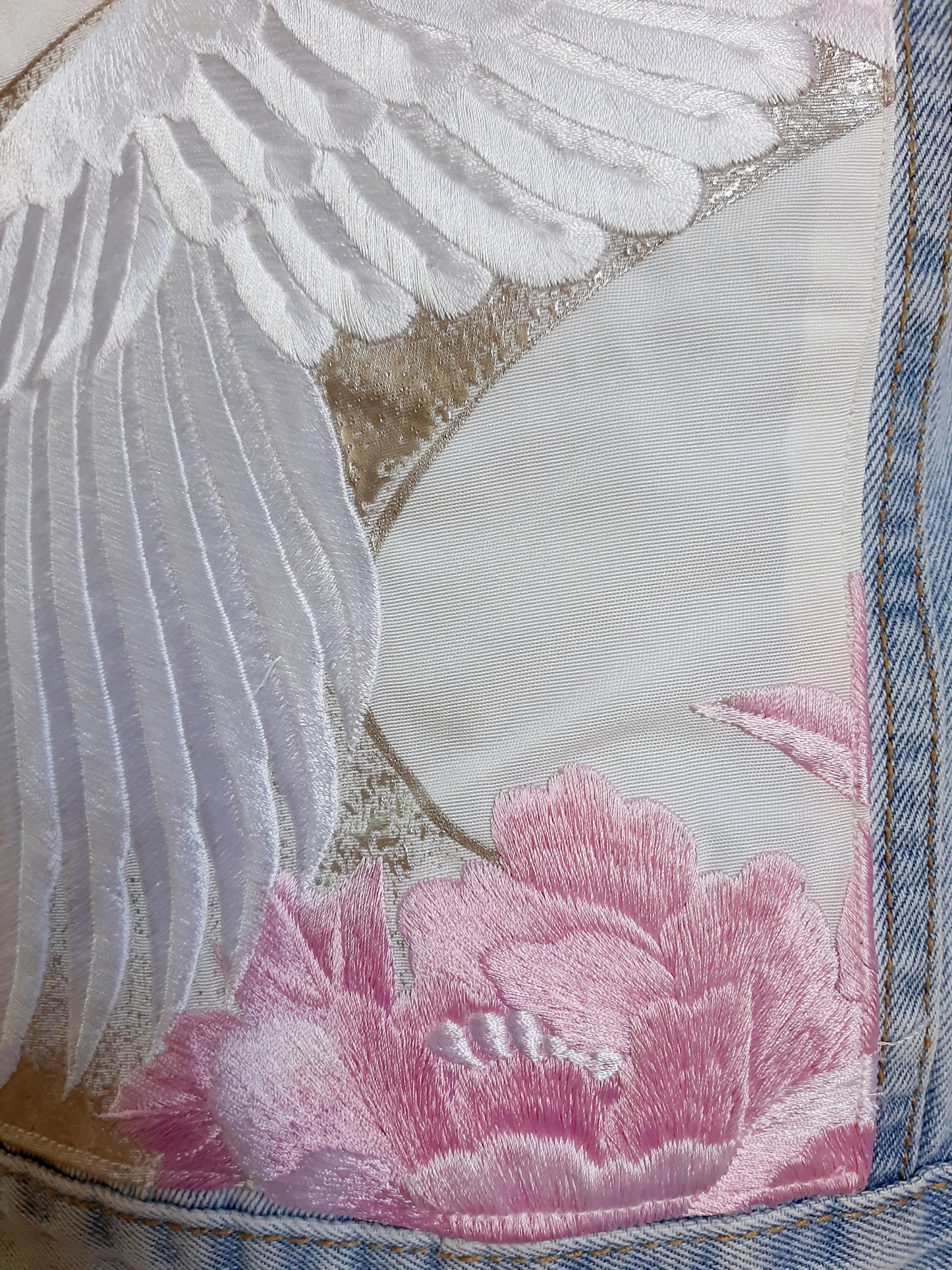 Upcycled Denim jacket with vintage kimono fabrics