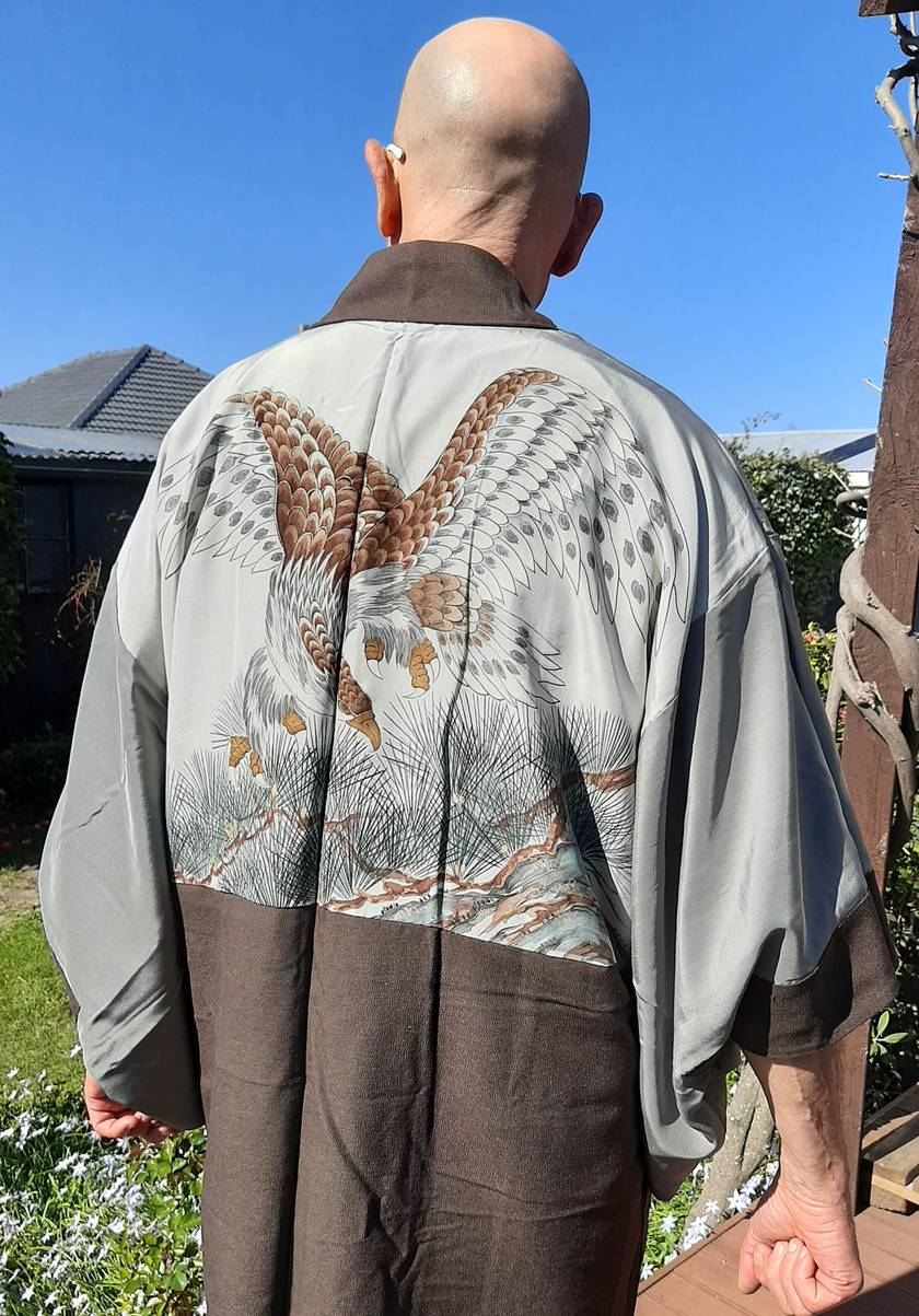 Unisex Japanese Vintage Silk Haori Jacket / brown