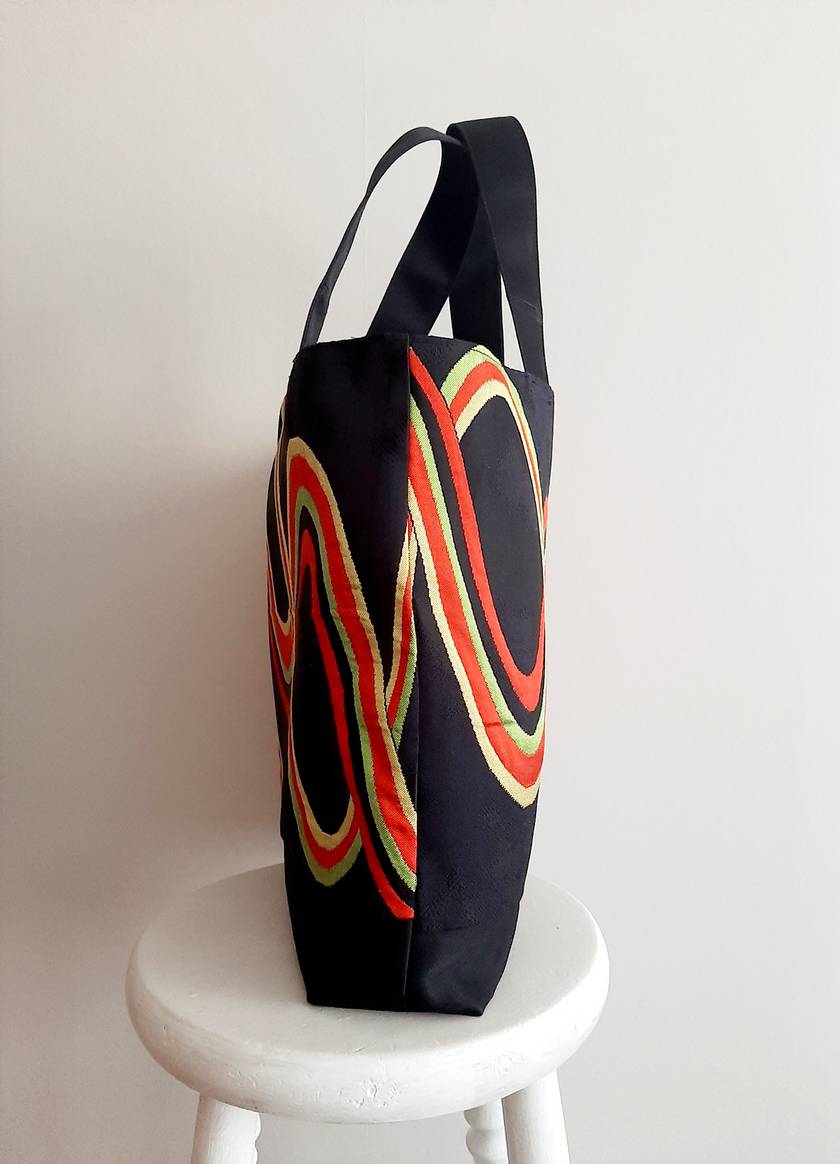 Vintage Silk Obi Tote Bag (black)
