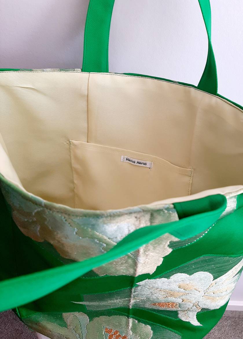 Vintage Silk Obi Tote Bag (green)