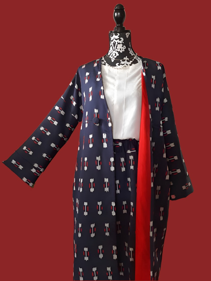 Vintage kimono silk coat with a red lining