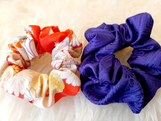 Vintage kimono silk scrunchies