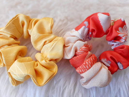 Vintage kimono silk scrunchies