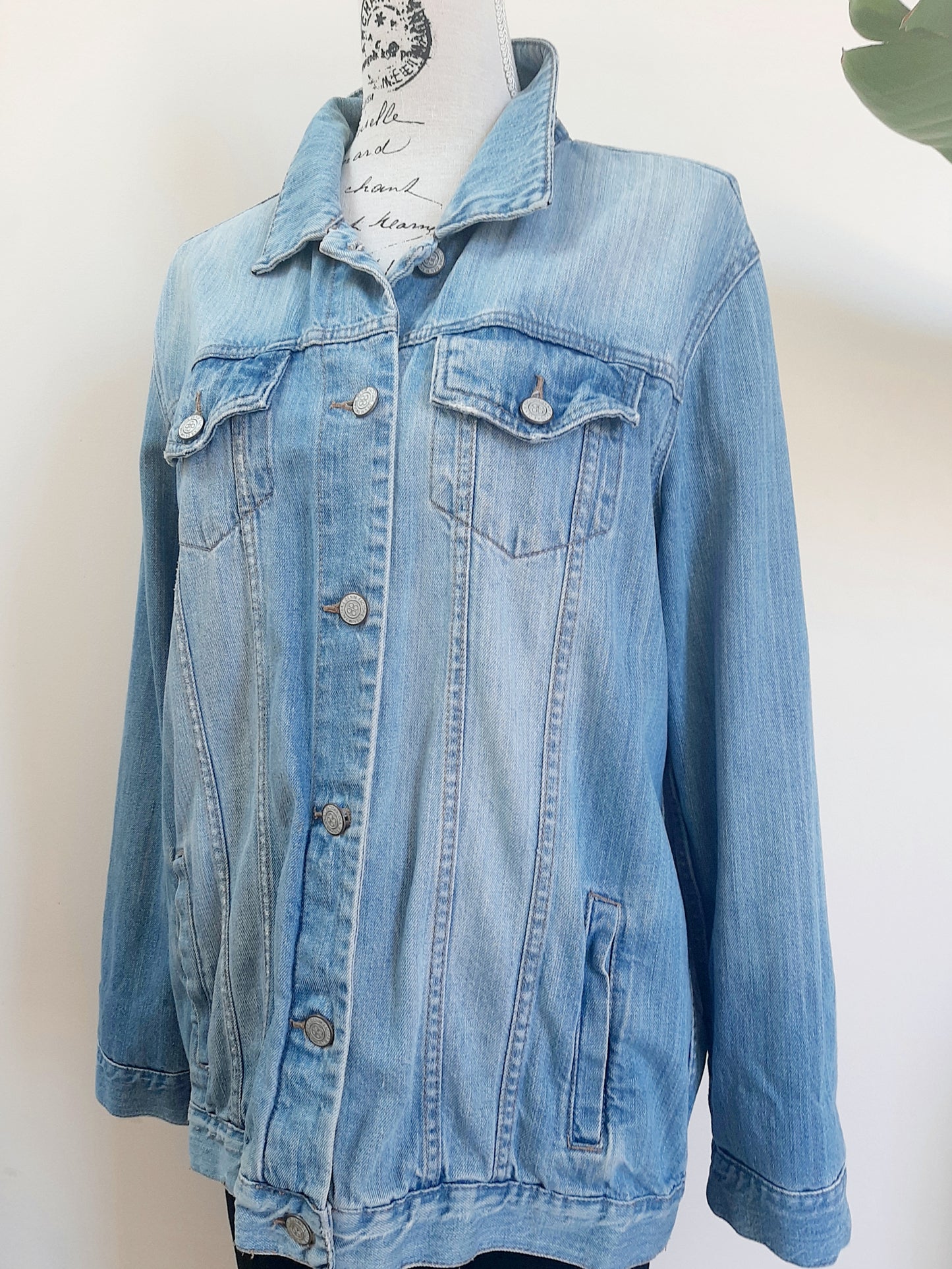 Upcycled Denim jacket with vintage kimono fabrics