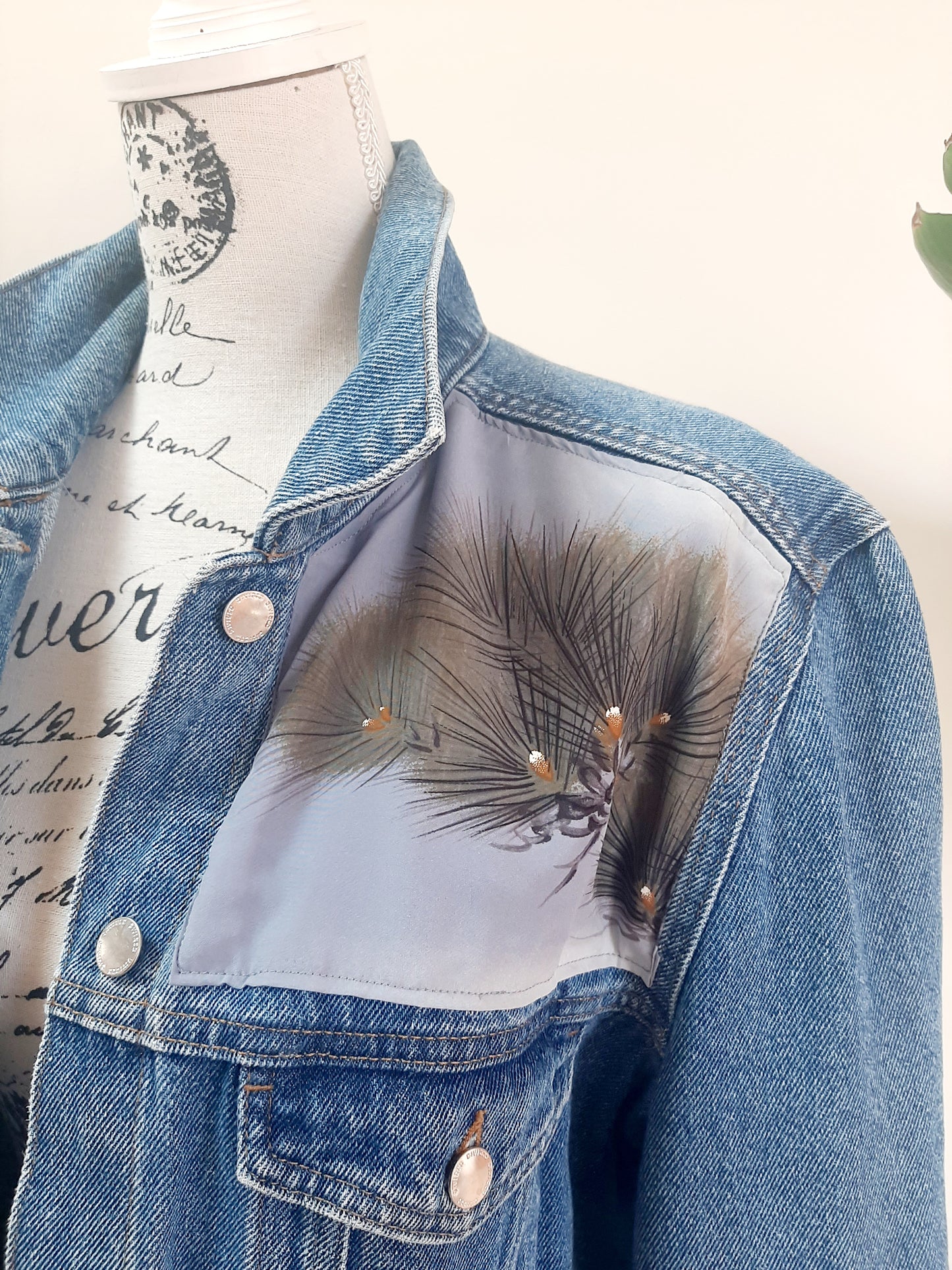 Upcycled Denim jacket with vintage kimono fabrics