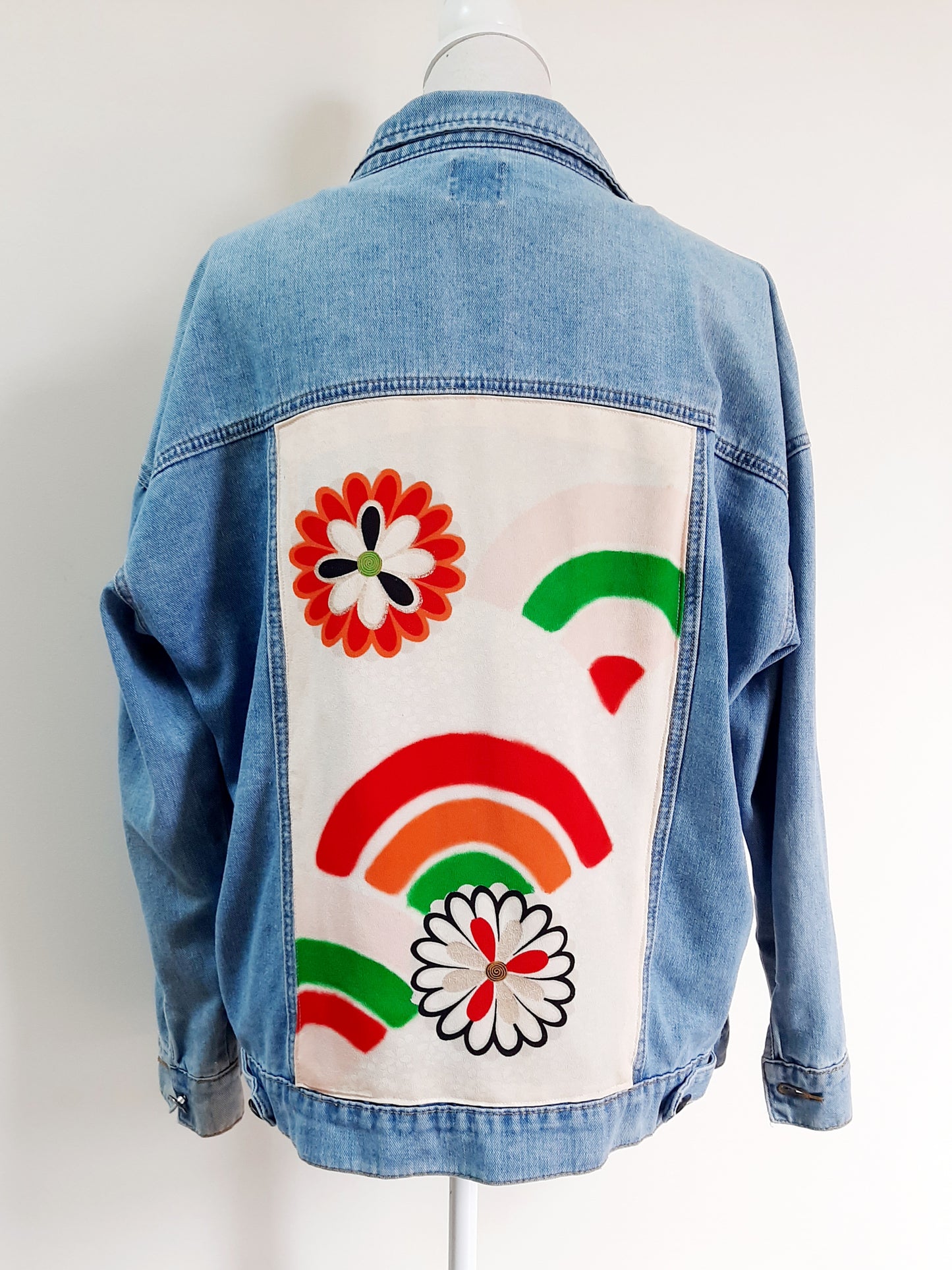 Upcycled Denim jacket with vintage kimono fabrics