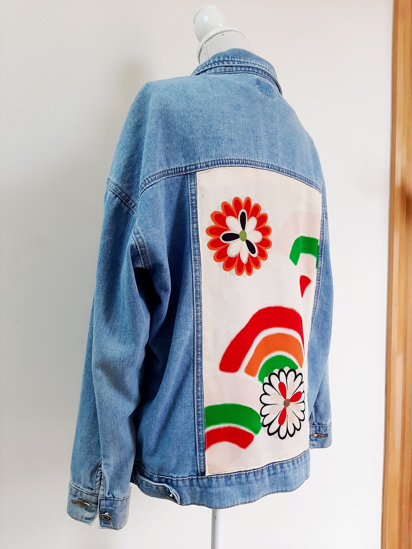Upcycled Denim jacket with vintage kimono fabrics