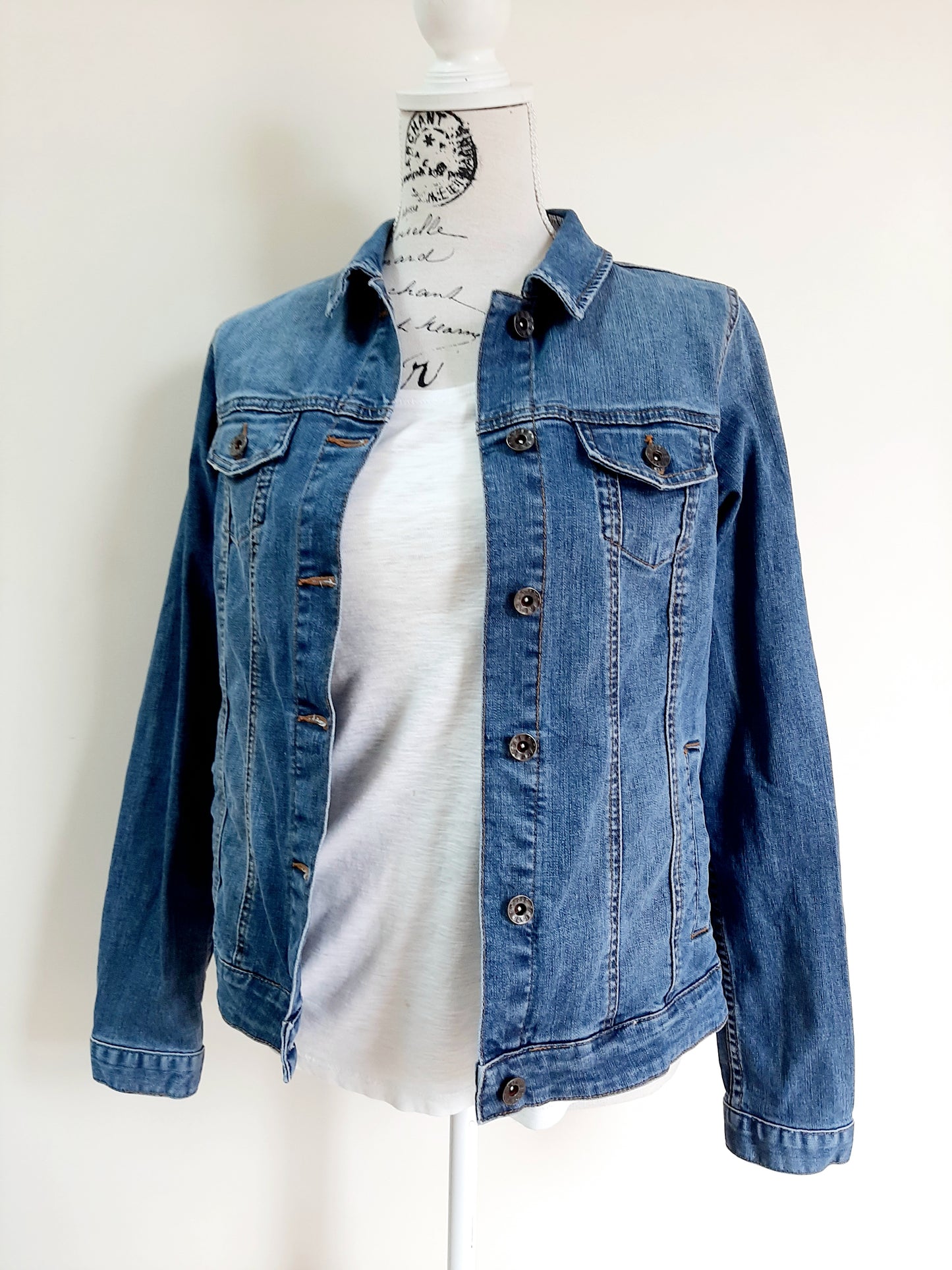 Upcycled Denim jacket with vintage kimono fabrics