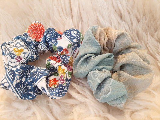 Vintage kimono silk scrunchies