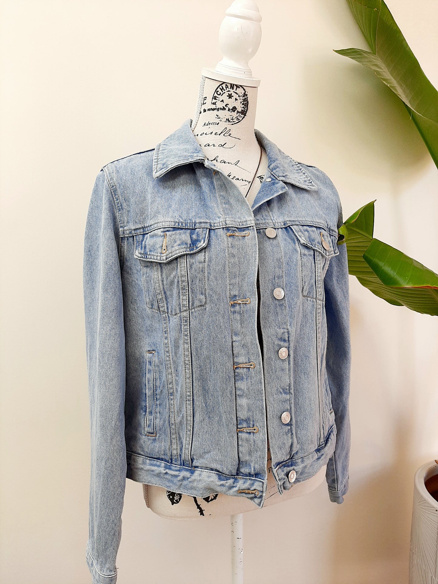 Upcycled Denim jacket with vintage kimono fabrics