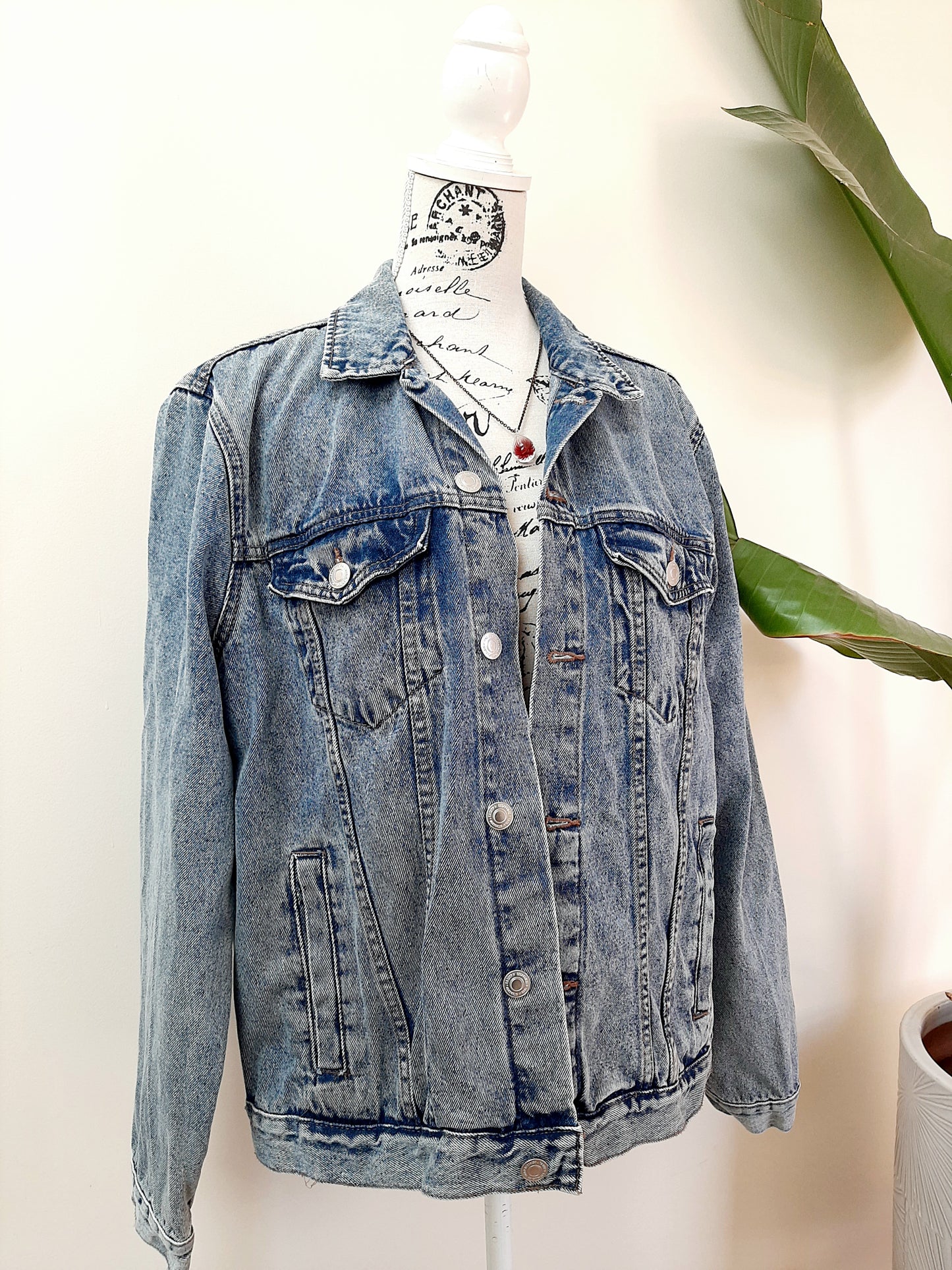 Upcycled Denim jacket with vintage kimono fabrics