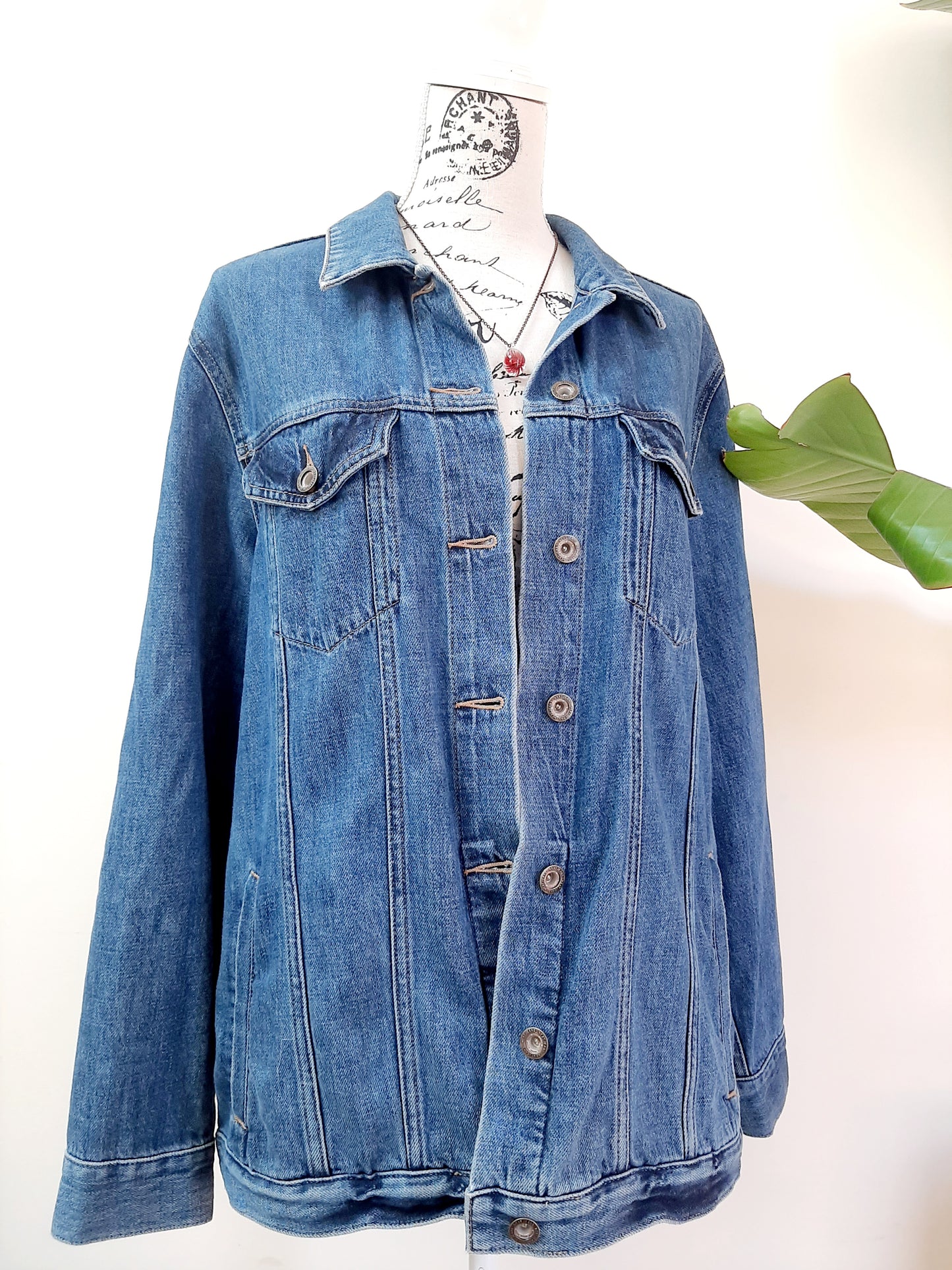 Upcycled Denim jacket with vintage kimono fabrics