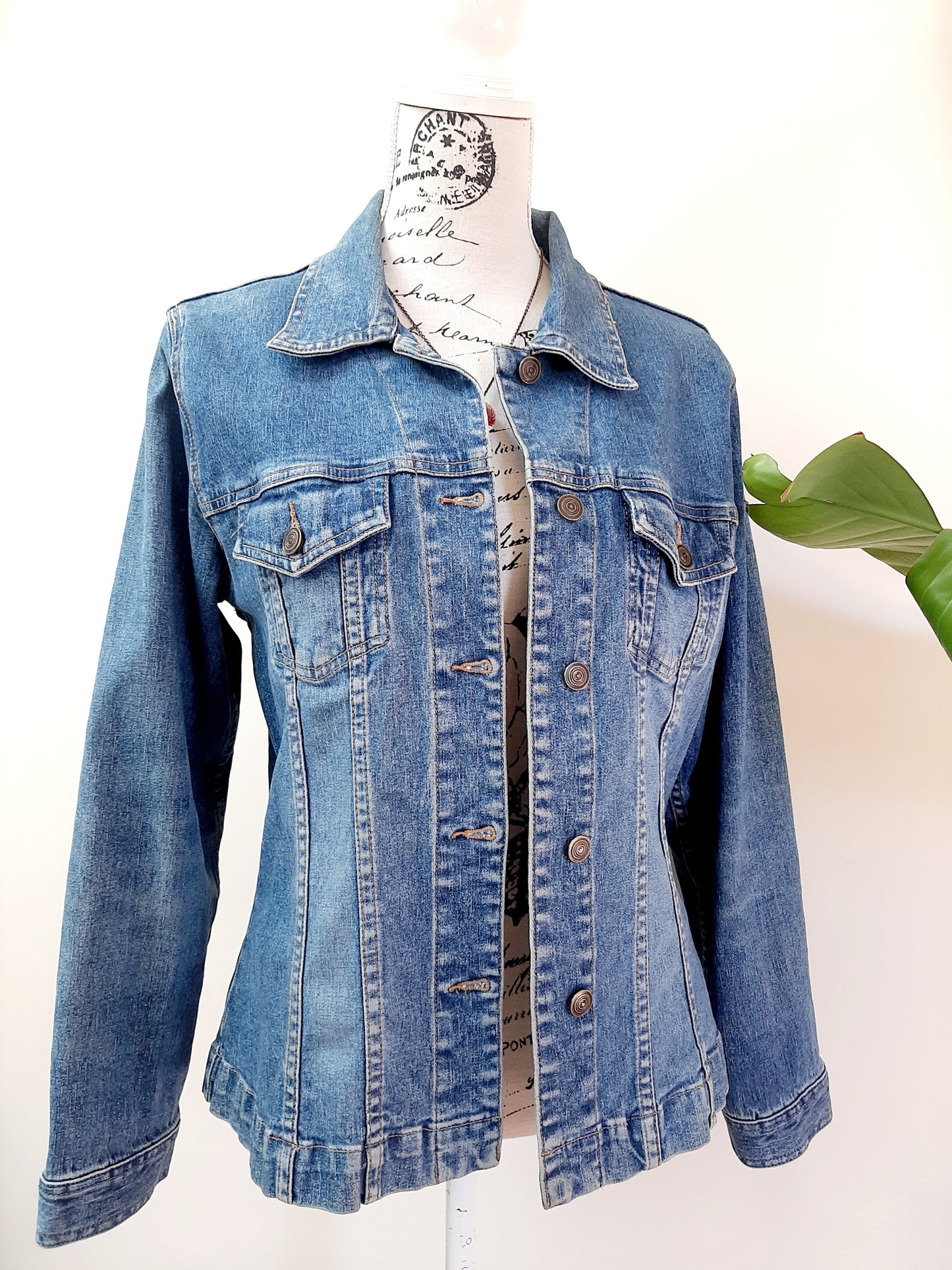 Upcycled Denim jacket with vintage kimono fabrics