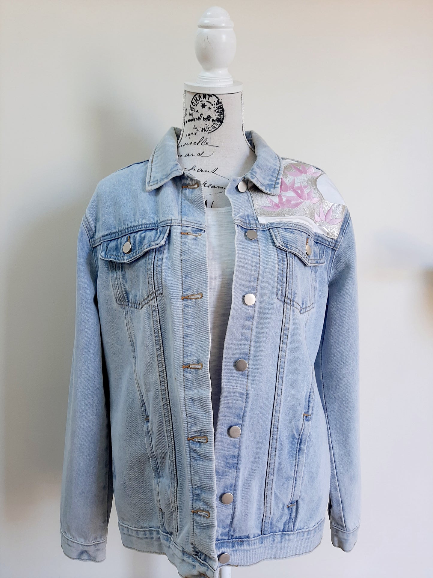 Upcycled Denim jacket with vintage kimono fabrics
