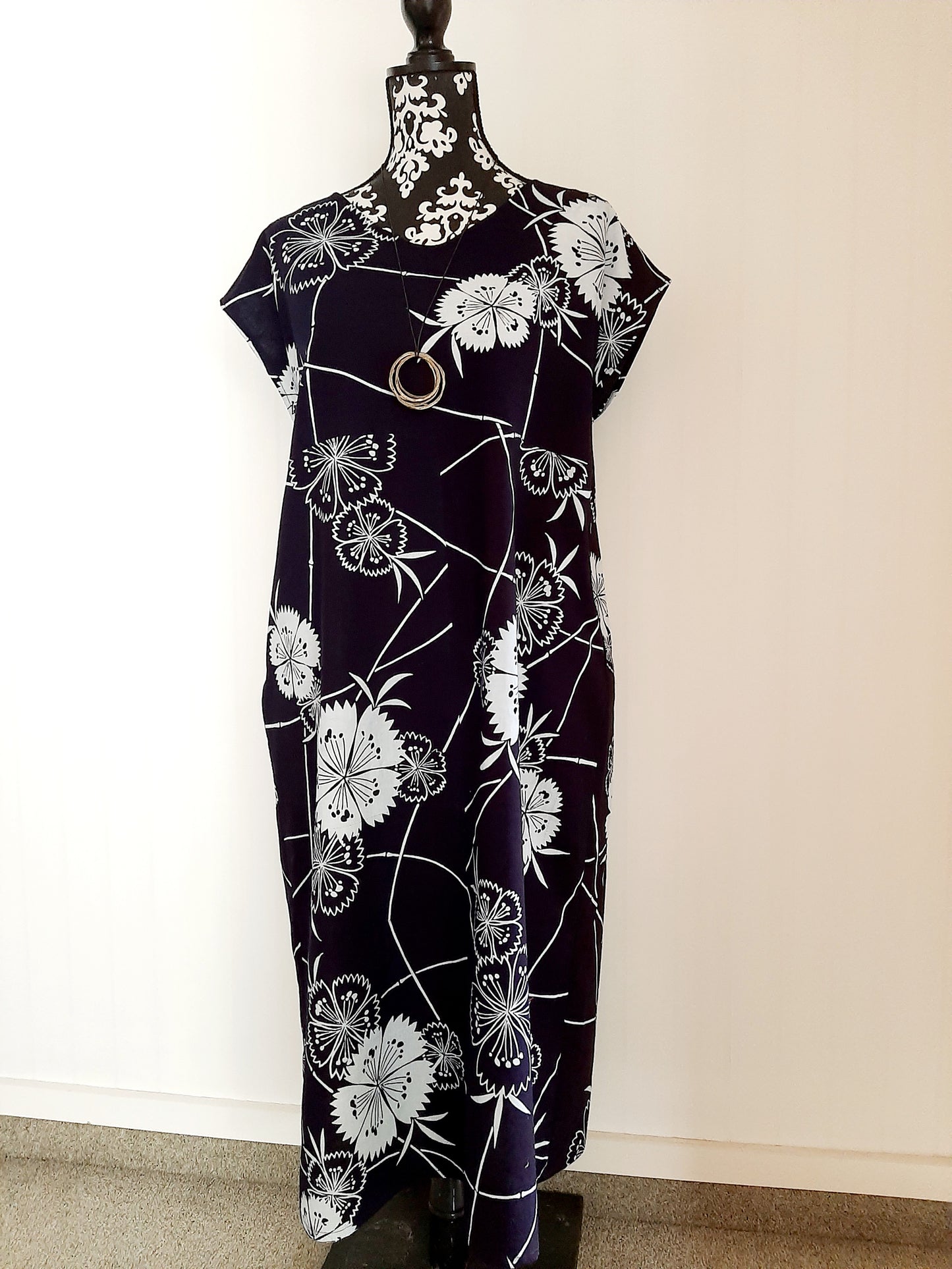 Vintage kimono Cotton dress with wide sash belts