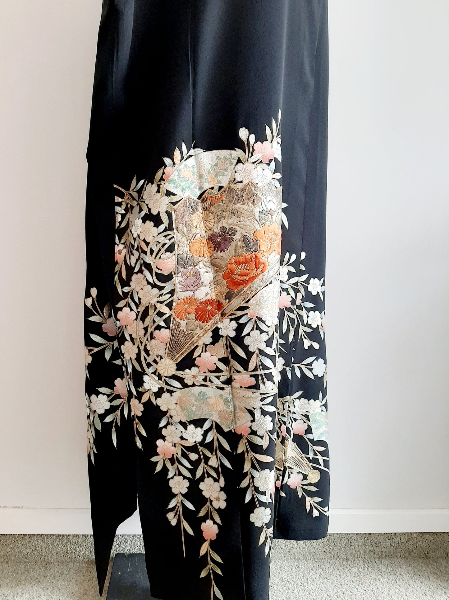 Side slits vintage kimono silk tunic dress