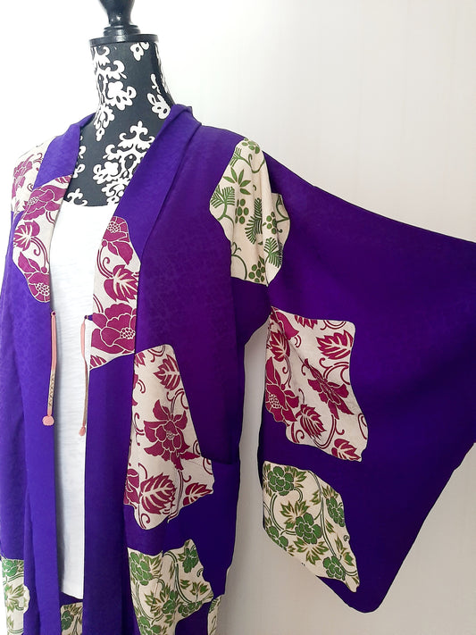 Vintage kimono silk long cardie/robe