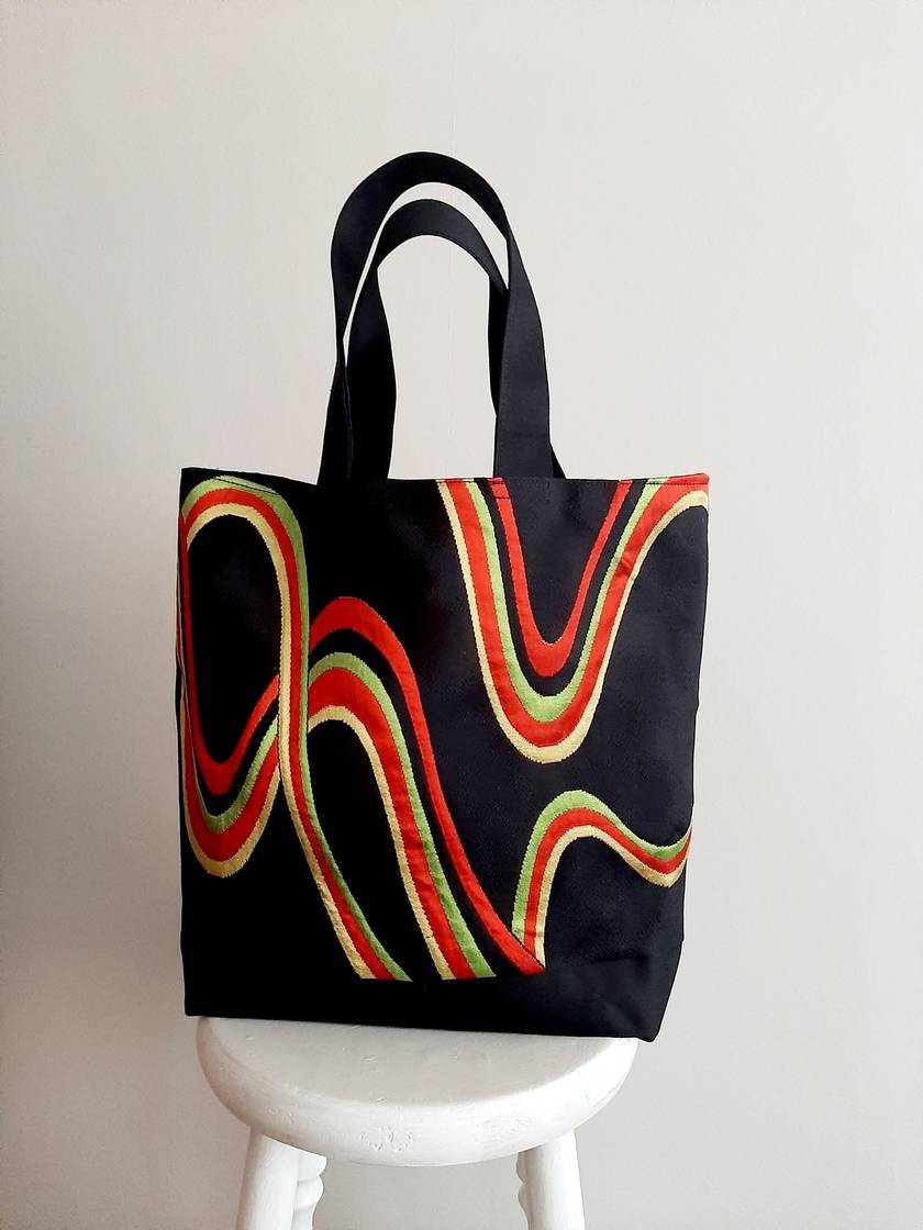 Vintage Silk Obi Tote Bag (black)