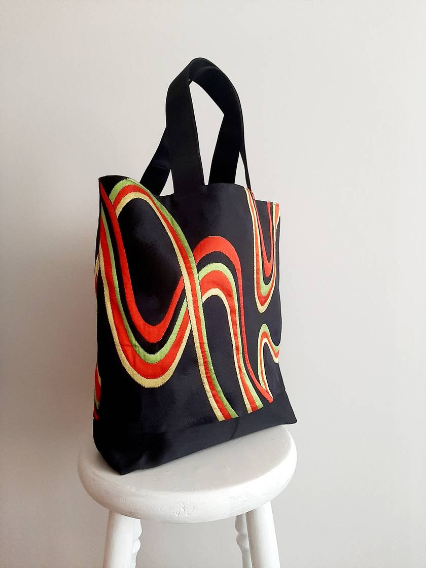 Vintage Silk Obi Tote Bag (black)