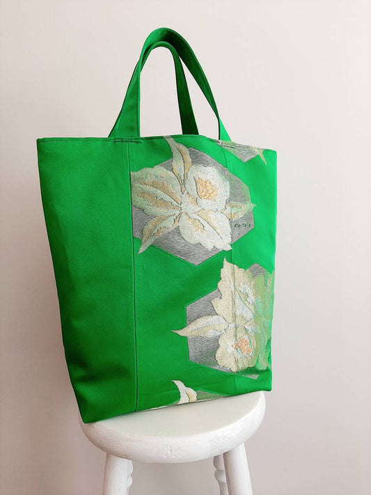 Vintage Silk Obi Tote Bag (green)