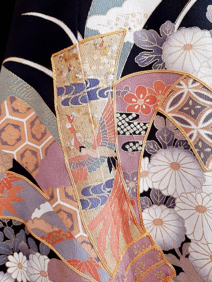 Vintage Kuro-tomesode kimono silk dress